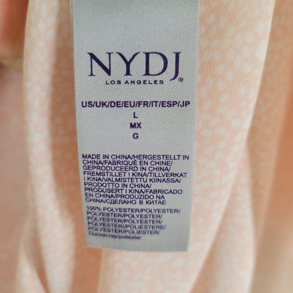 NYDJ Pintuck Blouse Women Large Peach Pink White Dot Print 3/4 Sleeve V-Neck - Picture 9 of 9